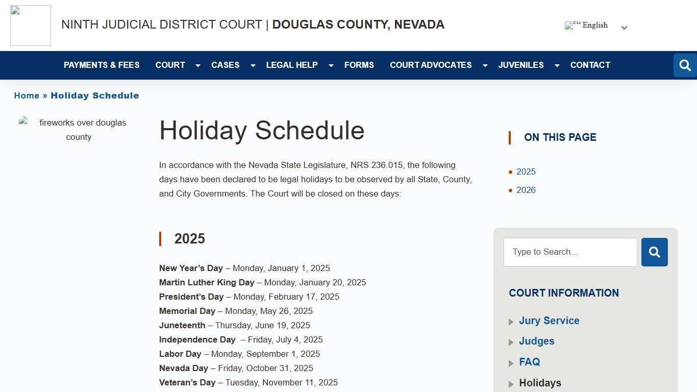 Holiday Schedule - Douglas County District Court